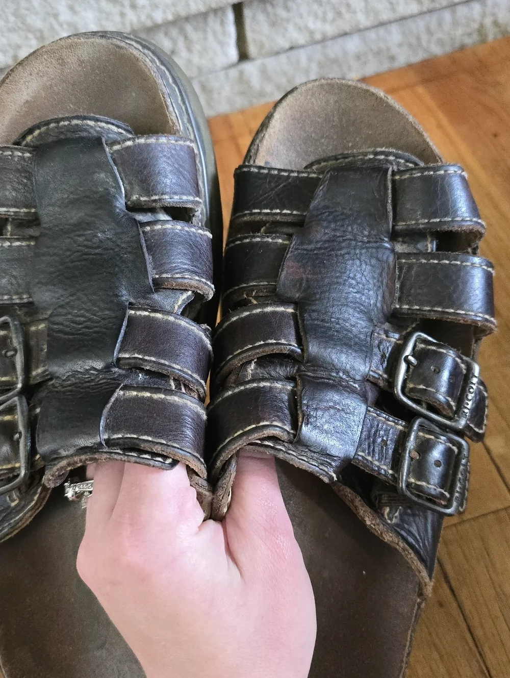 RJ Colt Leather Sullivan Pitstop Chunky Open-Toe Fisherman Sandals Sz 11M 90 Y2k